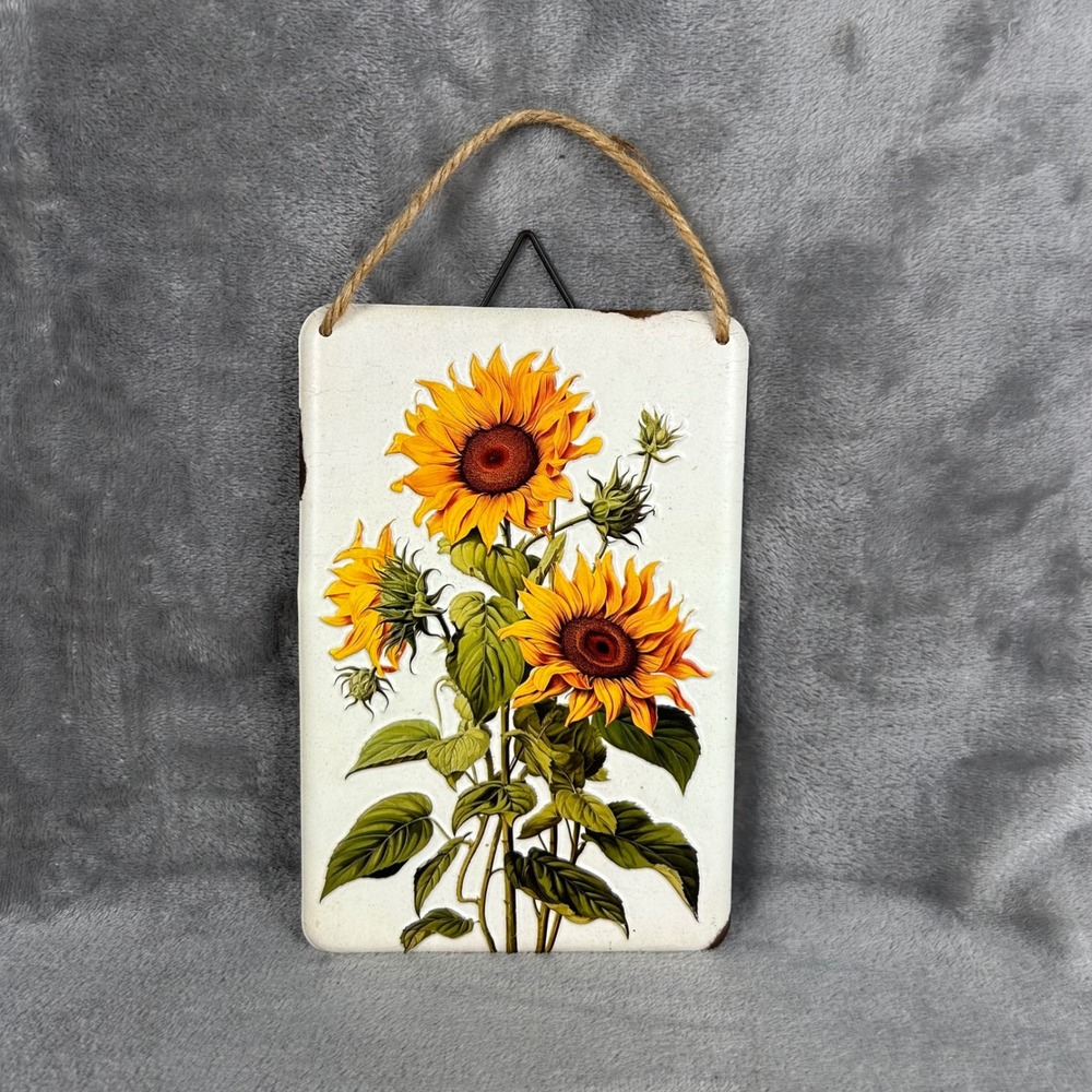 Vintage Style Sunflower Embossed Tin Wall Plaque Farmhouse Floral Decor 8x5.5 in